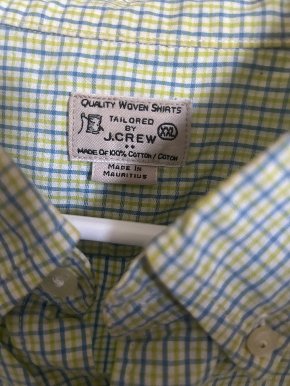 J.Crew Men's XXL Long Sleeve Button Down Shirt Green Blue Tattersall Plaid